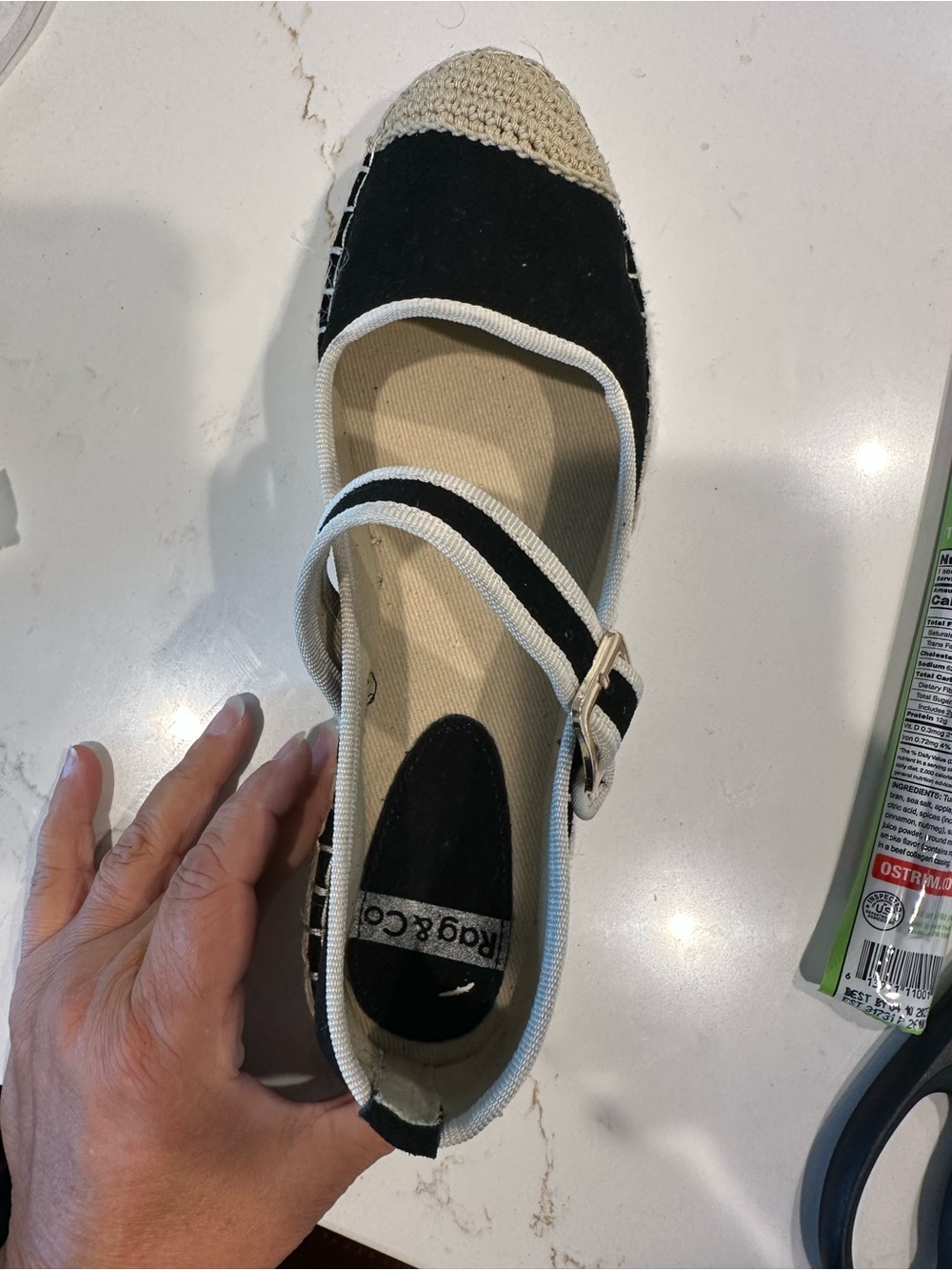 Rag and Co Black and Cream espadrille size 9